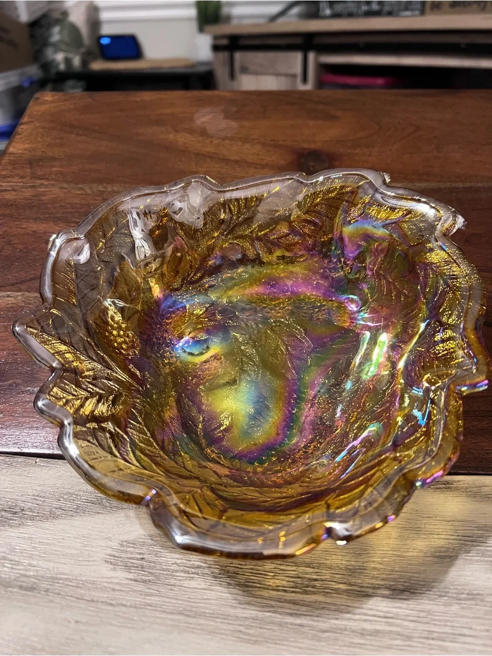 Vintage Indiana Glass Loganberry Marigold Carnival Glass Bowl 7”